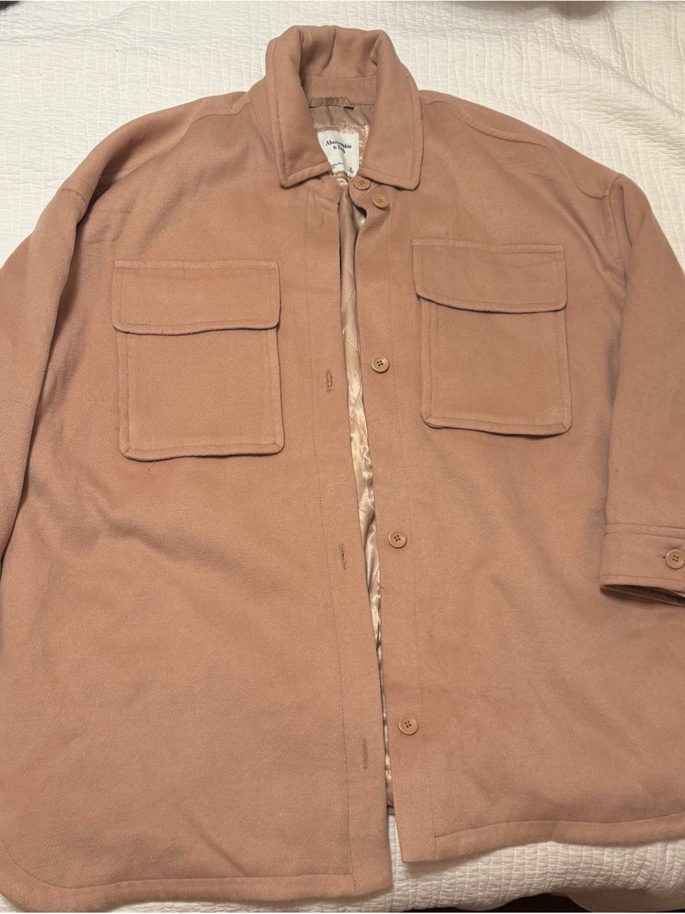 Abercrombie & Fitch Women’s Beige Fleece Insulated Oversized Shirt Jacket
